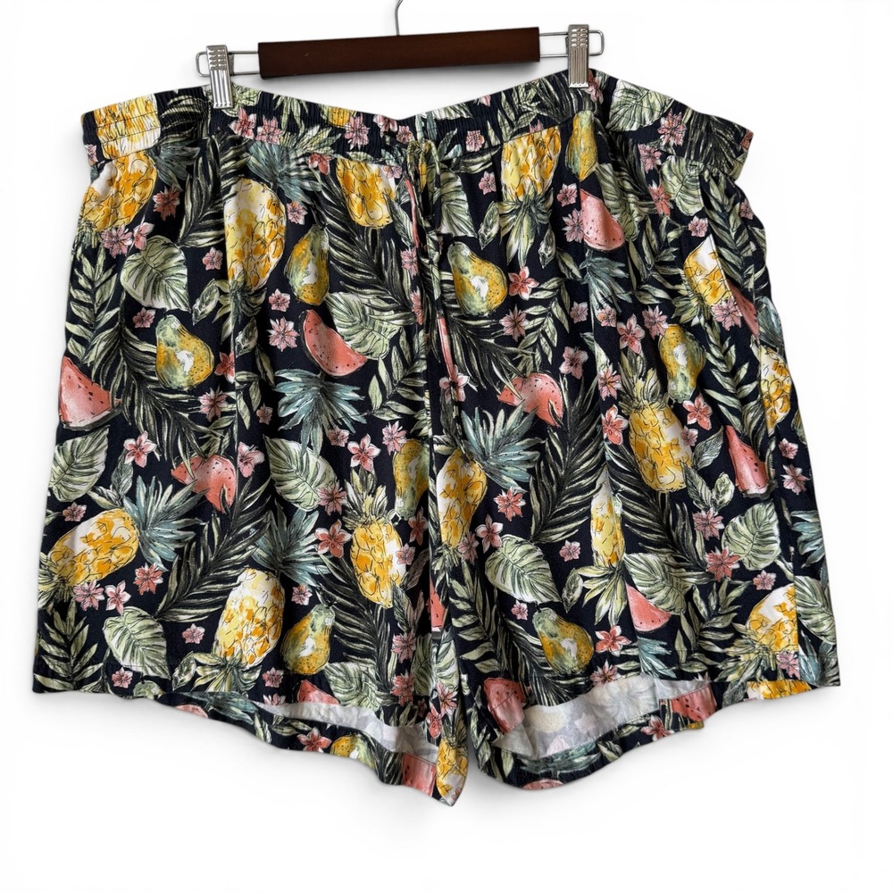 J. Jill Shorts 4X Navy Tropical Fruit Rayon Soft Elastic Drawstring Vacation